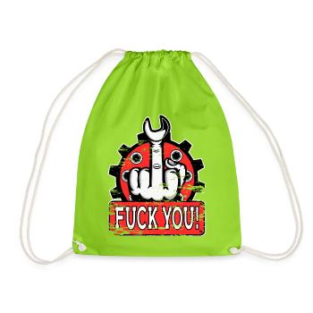 Middle Finger Stinky Finger Mechanic Fuck You - Drawstring Bag - neon green - Front