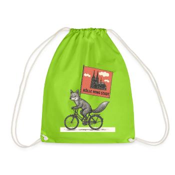 Cologne Fox on Bicycle - Drawstring Bag - neon green - Front