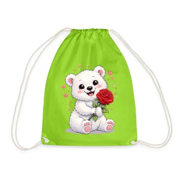 Ours mignon avec une rose – Motif de la Saint-Valentin - Sac de sport léger - vert néon - Devant