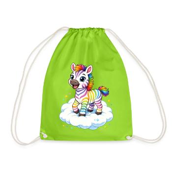Cute rainbow zebra on cloud kawaii - Drawstring Bag - neon green - Front