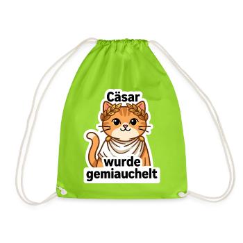 Lustiges Cäsar Katze Sticker T-Shirt - Turnbeutel - Neongrün - Vorne