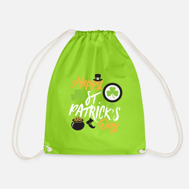 Happy St. Patricks Day with cloverleaf - Drawstring Bag - neon green