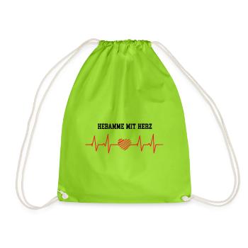 Hebamme Mit Herz Schwangerschaft Gynäkologie Baby - Turnbeutel - Neongrün - Vorne