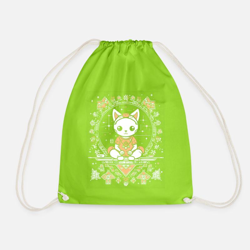 Kosmische Katze im Kristall-Mandala - Turnbeutel - Neongrün