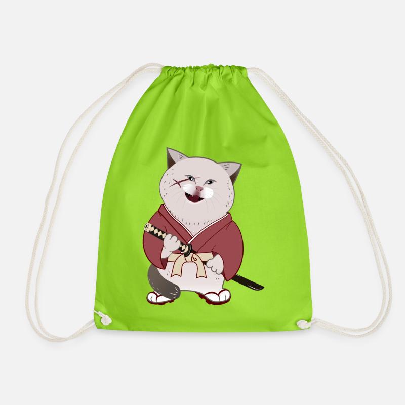 Süße mollige Samurai-Katze mit Katana - Turnbeutel - Neongrün