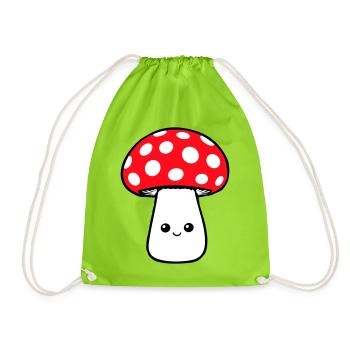 Pilz Glücklich Niedlich Lächelnd Gesicht Kawaii - Turnbeutel - Neongrün - Vorne