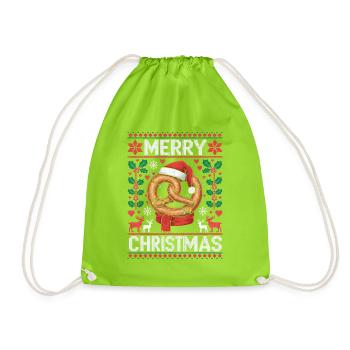 Bretzel Geschenk Weihnachten Lustig Ugly Christmas - Turnbeutel - Neongrün - Vorne