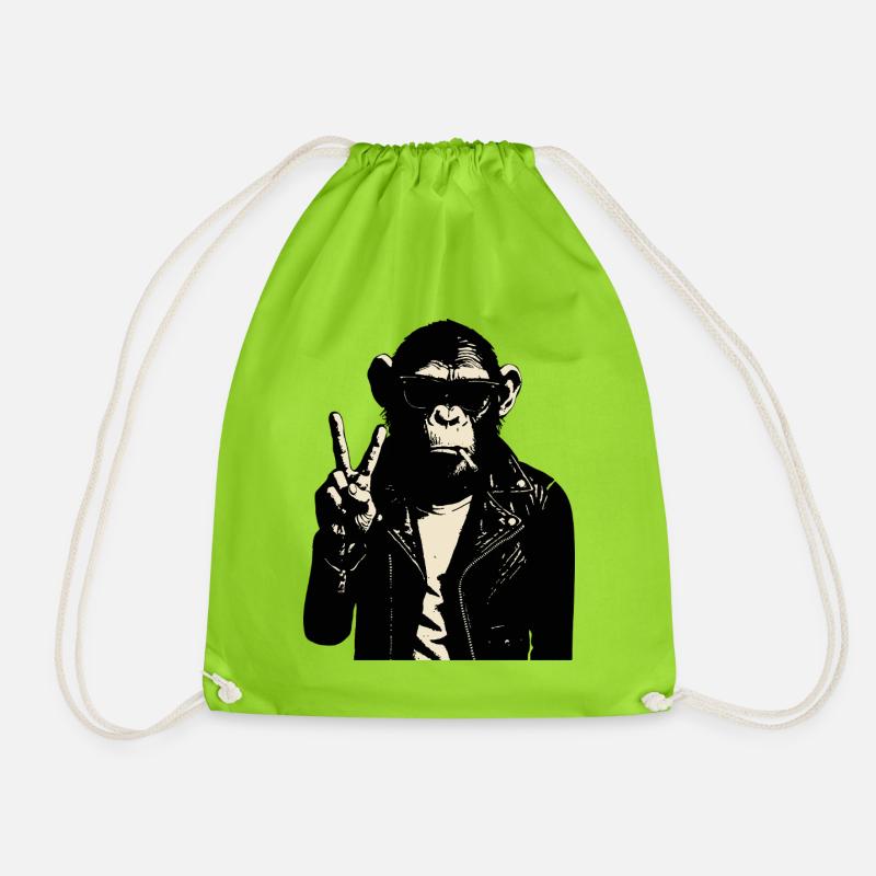 Chimp Rebel Peace Sign Leather - Drawstring Bag - neon green