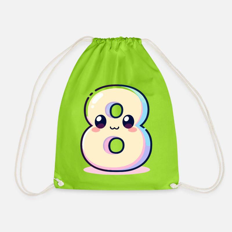 Nummer 8 Kawaii-Regenbogen - Turnbeutel - Neongrün