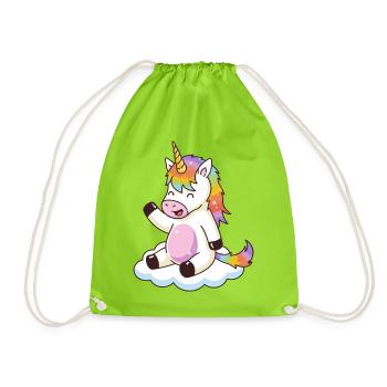 Regenbogen-Einhorn auf der Wolke - Turnbeutel - Neongrün - Vorne