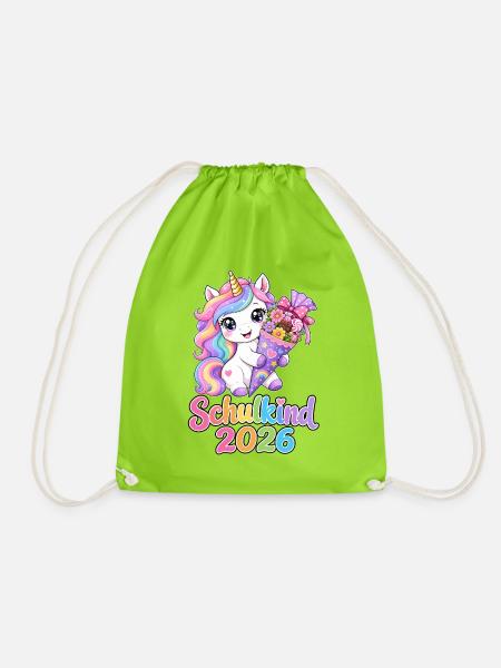 Einhorn Schultüte 2026 Schulkind - Turnbeutel - Neongrün