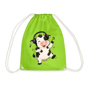 Cow dancing to music farmer farm - Drawstring Bag - neon green - Front