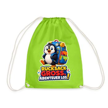 Pinguin Rucksack groß Abenteuer los Reise Humor - Turnbeutel - Neongrün - Vorne