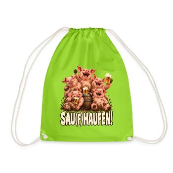 Sau(f)haufen Schweine Bier Stammtisch JGA Spruch - Turnbeutel - Neongrün - Vorne