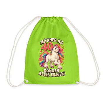 Einhorn 40. Geburtstag Männer Lustiger Spruch - Turnbeutel - Neongrün - Vorne