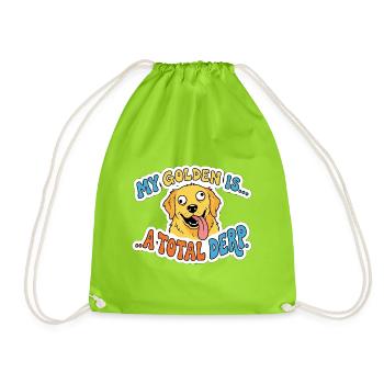 My Golden Is A Total Derp Funny Dog Face - Drawstring Bag - neon green - Front