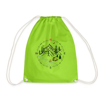 Forest forest compass river camping tent woods nature - Drawstring Bag - neon green - Front