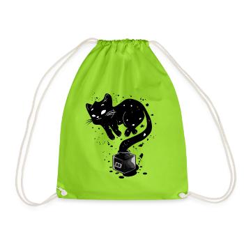 Inked Cat Painting Cat Painting Art Cats Art INK - Drawstring Bag - neon green - Front