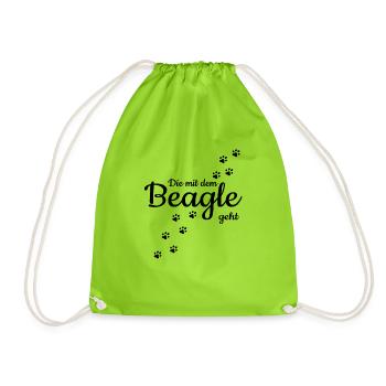 Die Mit Dem Beagle Geht Hund Spazieren Hunde Gassi - Turnbeutel - Neongrün - Vorne