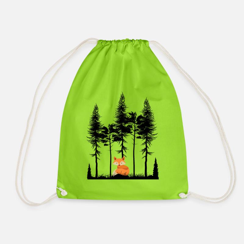 Süßer Fuchs im Wald Retro Muster Vintage Baum Wald - Turnbeutel - Neongrün