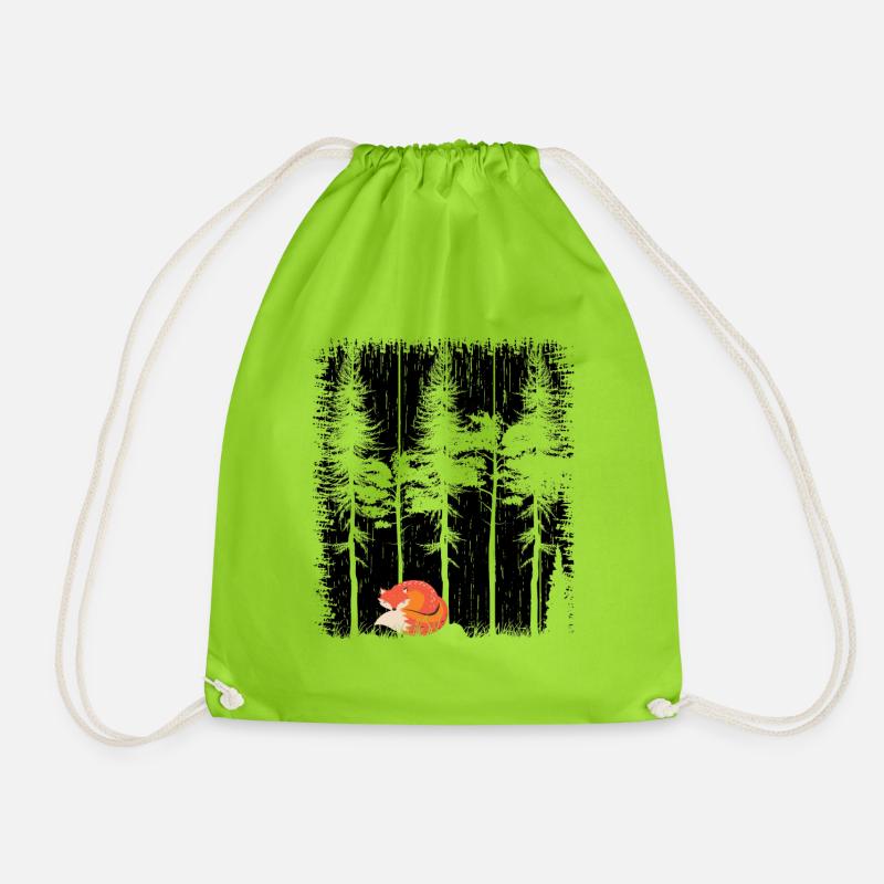 Süßer Fuchs im Wald Retro Muster Vintage Baum Wald - Turnbeutel - Neongrün