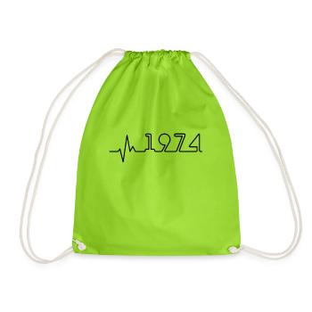 Heartbeat Minimal Birthday Vintage 1974 Line - Drawstring Bag - neon green - Front