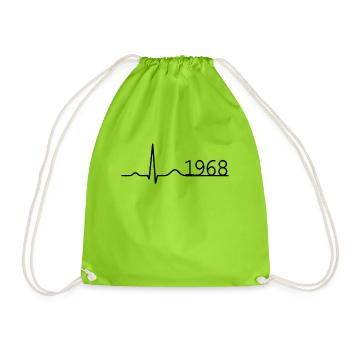Heartbeat Minimal Birthday Vintage 1968 Line - Drawstring Bag - neon green - Front