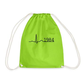 Heartbeat Minimal Birthday Vintage 1984 Line - Drawstring Bag - neon green - Front