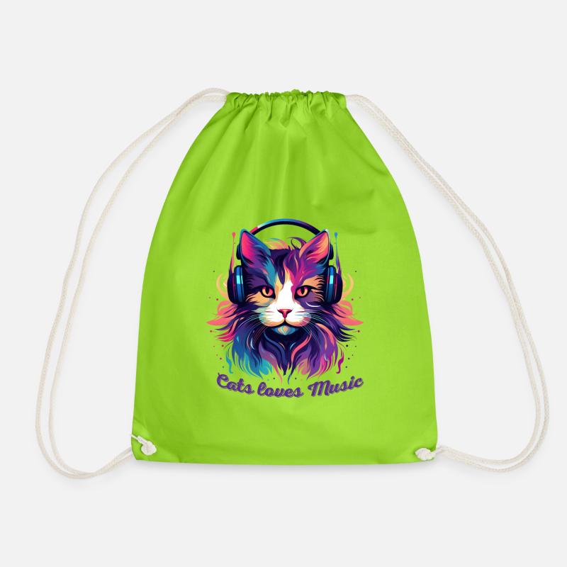 Cats loves Music (Version 2) - Drawstring Bag - neon green