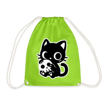 Süße Gruselkatze mit Totenkopf | Kawaii Spooky Mot - Turnbeutel - Neongrün - Vorne