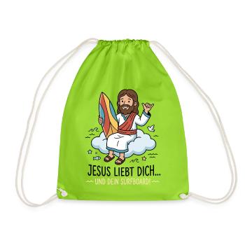 Jesus liebt dich Surf Humor - Turnbeutel - Neongrün - Vorne
