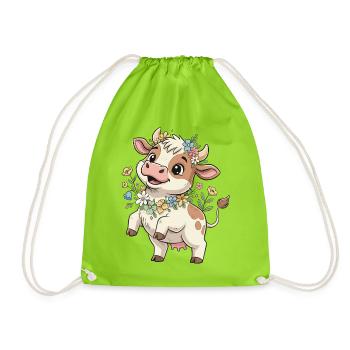 Cow with flower wreath - Drawstring Bag - neon green - Front