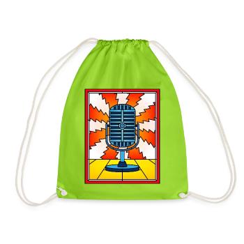 Stained Glass Vintage Microphone - Drawstring Bag - neon green - Front