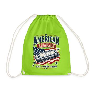 Instrument: Harmonica, Country Music, Harmonica - Drawstring Bag - neon green - Front