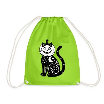 Halloween Katze Kürbiskostüm - SW - Turnbeutel - Neongrün - Vorne