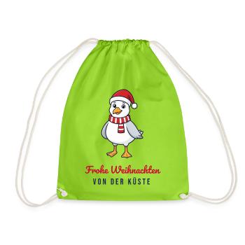 Weihnachten Möwe – Frohe Weihnachten von der Küste - Turnbeutel - Neongrün - Vorne