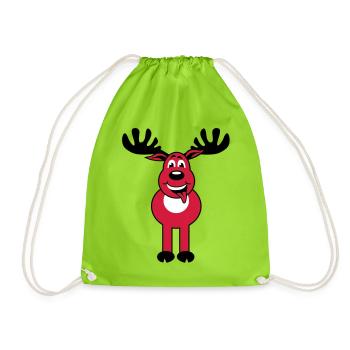 Deer Rudolph 3c Funny cartoon character - Drawstring Bag - neon green - Front