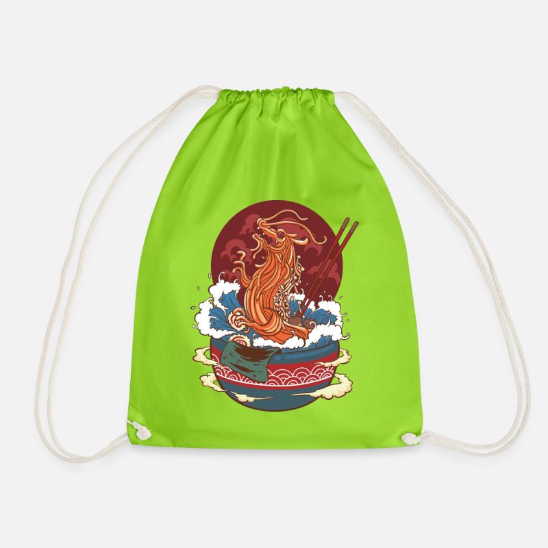 Dragon Noodle Soup - Drawstring Bag - neon green