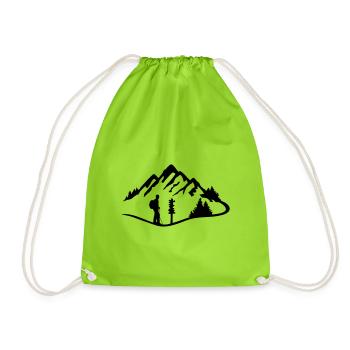 Hiking Man and Mountains - Drawstring Bag - neon green - Front
