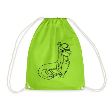 gecko lizard beer bavaria alcohol sau - Drawstring Bag - neon green - Front
