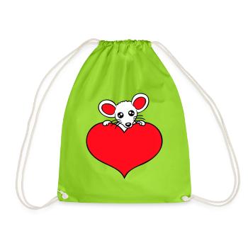 Maus Herz Liebe Symbol Lieblingstier Haustier Süß - Turnbeutel - Neongrün - Vorne
