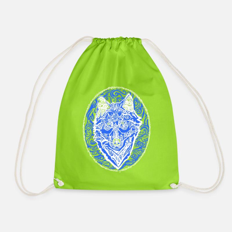 wolf - Drawstring Bag - neon green
