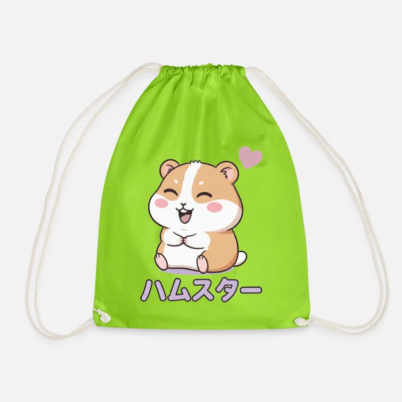 Kawaii Hamster Heart Happiness - Drawstring Bag - neon green