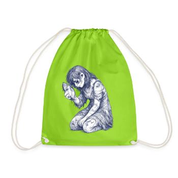 Melancholic Girl Character Sketch - Drawstring Bag - neon green - Front