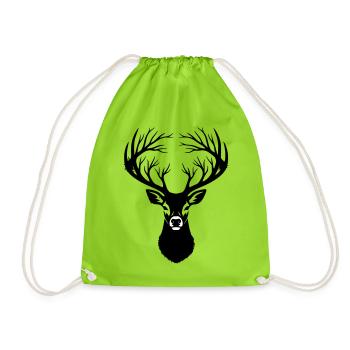 Deer Head Antler Silhouette - Drawstring Bag - neon green - Front