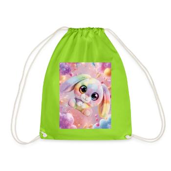Rainbow cuddly bunny in the magic room - Drawstring Bag - neon green - Front