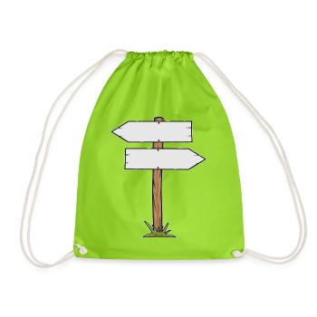 Wooden Sign Cartoon - Drawstring Bag - neon green - Front