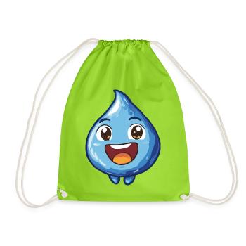 Fröhlicher Wassertropfen Cartoon - Turnbeutel - Neongrün - Vorne