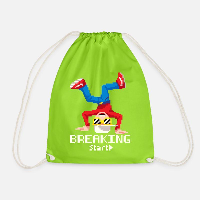 Pixel Breakdance B-Boy | Retro 8-Bit Hip Hop - Drawstring Bag - neon green