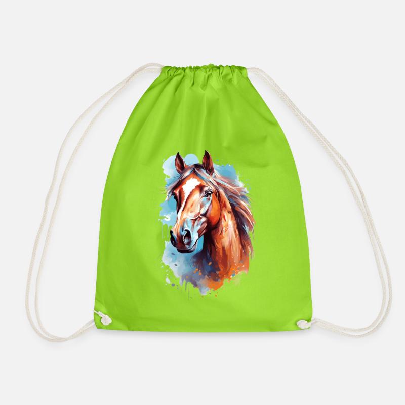 Aqaurell Pferd Design - Turnbeutel - Neongrün